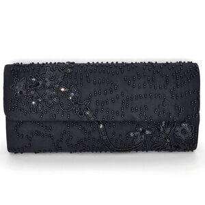 LA REGALE Black Beaded Cocktail Evening Shoulder Bag Clutch Purse